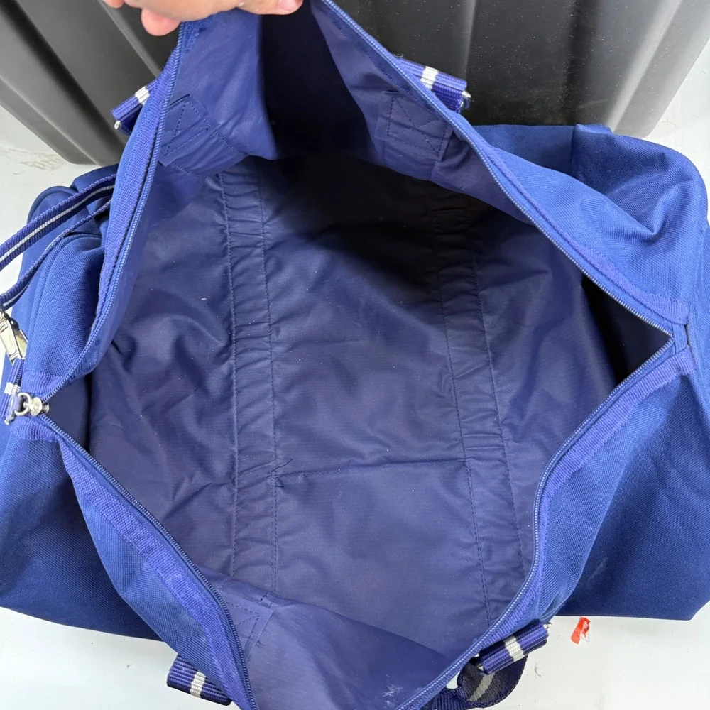 Polo Ralph Lauren Duffel Bag Blue Canvas Striped Strap Travel Gym OS